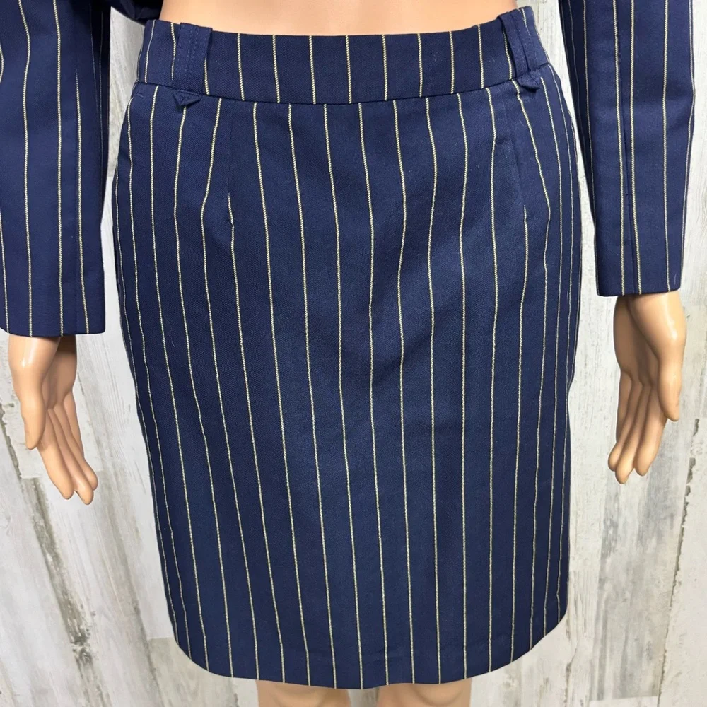 Metrostyle Vintage 90’s Dark Blue‎ Pinstriped Blazer and Skirt Ensemble Suit